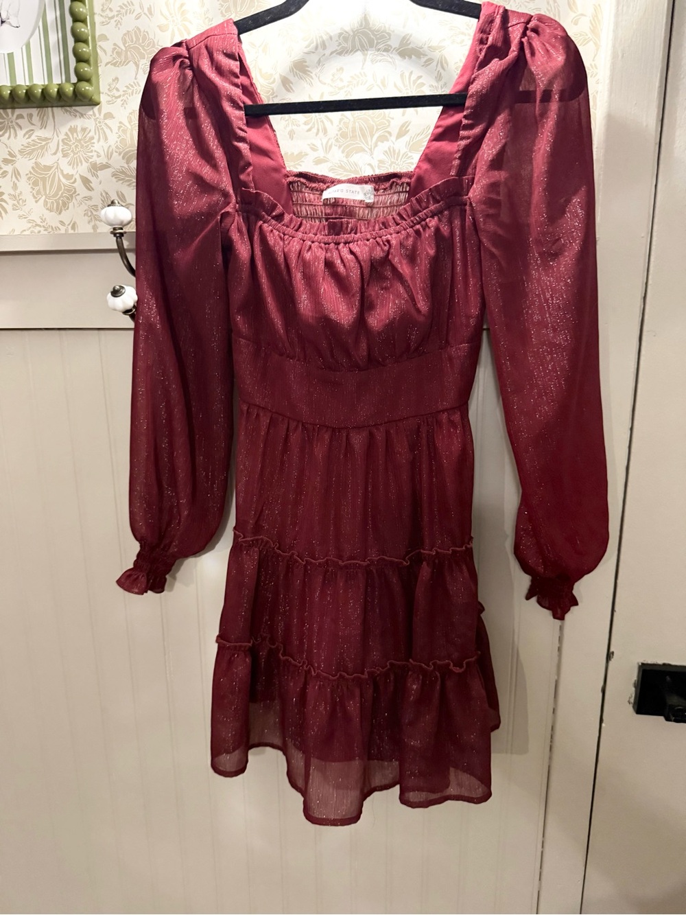 Altar'd State Sparkling Burgundy Ruffle Mini Dress